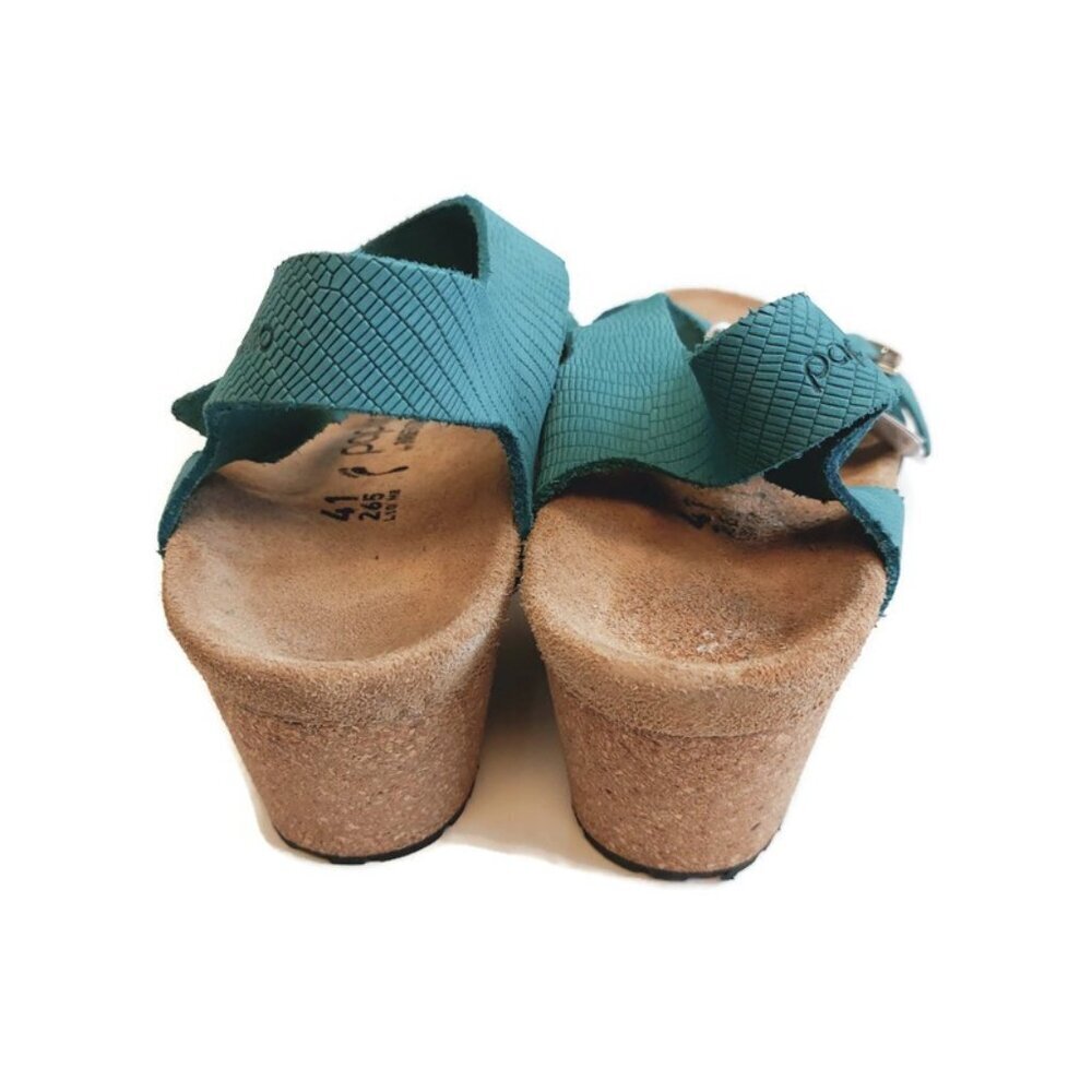 Papillio By Birkenstock Soley Leather Wedge Sandals Sz 10 Biscay Bay NARROW Fit - Picture 7 of 9